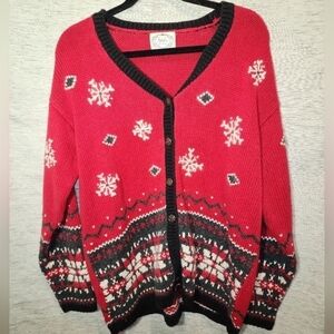 Vintage Stitch in Time North Crest Christmas Button Up Knit Cardigan L/XL